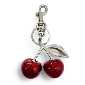 RED CHERRY BAG CHARM KEYRING Red and silvertone NEW